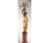 Лампа из бронзы "Девушка", колонна из красного мрамора, 270 см, Fonderia Ruocco