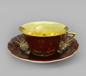 Чайная пара 100 мл Виндзор (Windzor), A411, Золотые листья, бордо, Leander