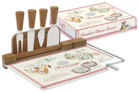 Набор д/сыра: разделочная доска (стекло) + 4 ножа FROMAGE в подарочной упаковке item