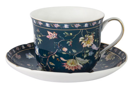 Чашка с блюдцем Флора (синяя) большая в подарочной упаковке item