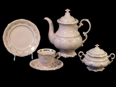 Кофейный сервиз 15/6 Соната "Мелкие цветы, золото - Розовый фарфор", 0158, Leander item