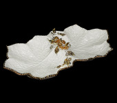 Менажница "Лист", двойной, цвет: белый с золотым, SW , 29x15 cm ST288/1-BO Менажница "Лист", двойной, цвет: белый с золотым, SW , 29x15 cm ST288/1-BO