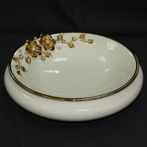 Блюдо д/фруктов "Flowers", цвет: белый с золотой отд.,SW, d 35 cm, h 10 cm ST755/1-BO item