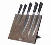 HC/ENERGY-0415-SET Набор кухонных ножей, на магнитной подставке Vintage Brown, дамасская сталь VG10 (67 слоев), рукоять-G10, Triangle Damascus HC/ENERGY-0415-SET Набор кухонных ножей, на магнитной подставке Vintage Brown, дамасская сталь VG10 (67 слоев), рукоять-G10, Triangle Damascus