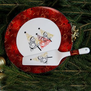Блюдо для торта с лопаткой (красный), АККУ item