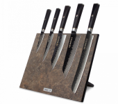 HC/HEXA-0415-SET-2 Набор кухонных ножей на магнитной подставке Vintage Brown, дамасская сталь VG10 (67 слоев), рукоять дерево, Black Damascus HC/HEXA-0415-SET-2 Набор кухонных ножей на магнитной подставке Vintage Brown, дамасская сталь VG10 (67 слоев), рукоять дерево, Black Damascus