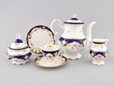 Кофейный сервиз 15/6 Соната "Кобальт, бледная роза", 1257, Leander item