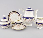 Кофейный сервиз 15/6 Соната "Кобальт, бледная роза", 1257, Leander