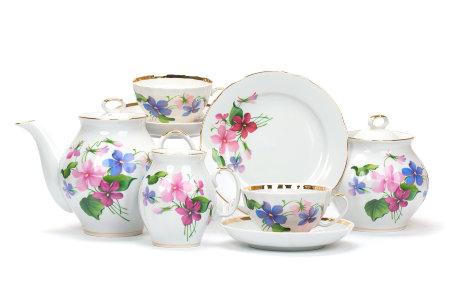 Чайный сервиз 15/6 "Белый лебедь - Фиалки", Дулёвский фарфор item
