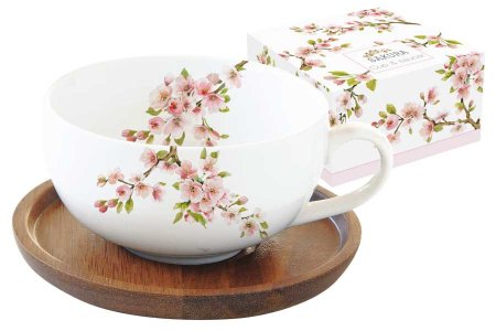 Чашка с крышкой/подставкой из акации Японская сакура в подарочной упаковке item